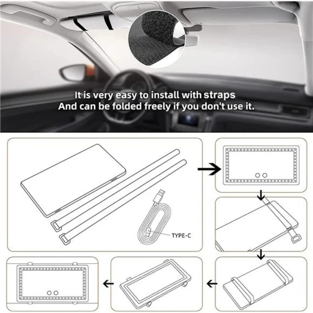 Car Sun Visor Vanity Mirror,2 Pcs Rechargeable Makeup Mirrors with 3 Light Modes